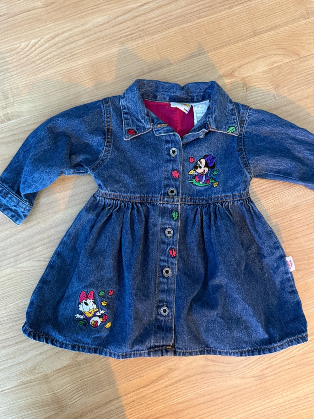 Vintage Disney babies' Dark Blue Denim  Dress with Embroidered Characters